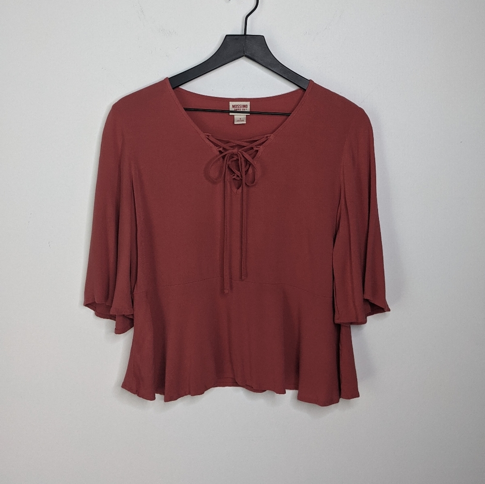 Mossimo Dusty Rose Flutter Sleeve Crop Blouse EUC